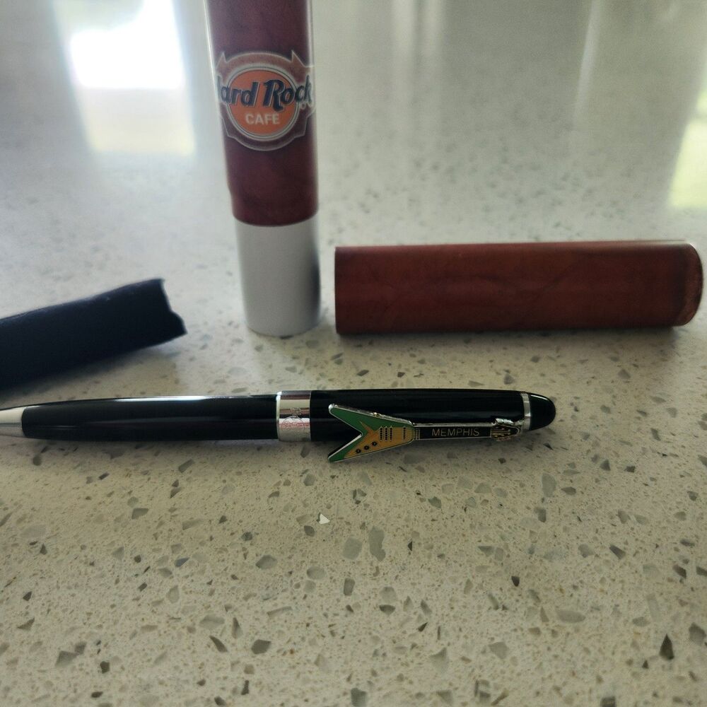Hard Rock Cafe Memphis Flying V Guitar Pen Original Cigar Tube Collectible - Picture 7 of 10